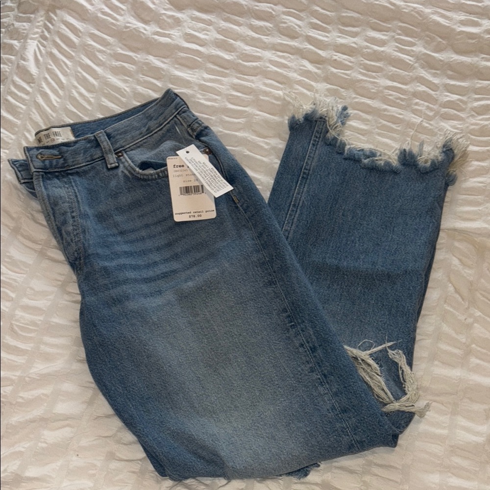 Free People Frayed Hem Blue Jeans